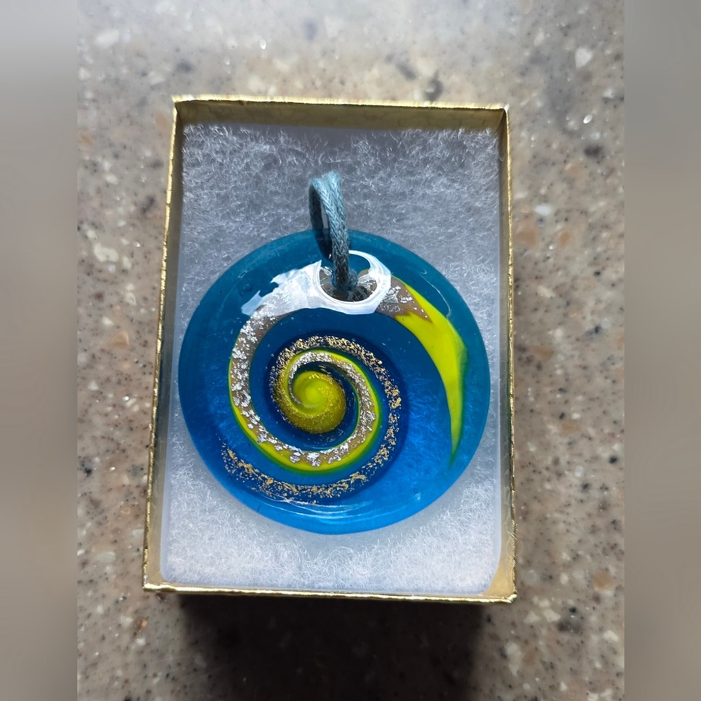 Blue Yellow Swirl Glass Pendant